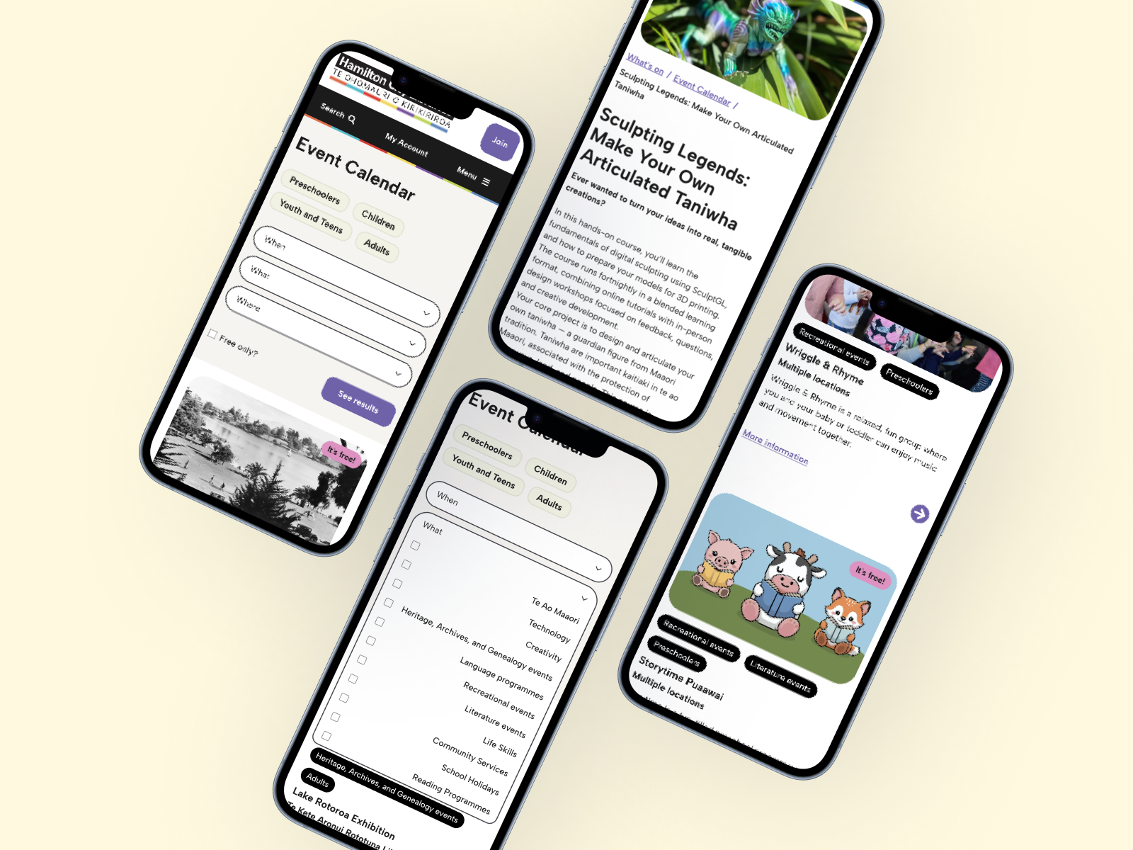 Phones displaying events UI