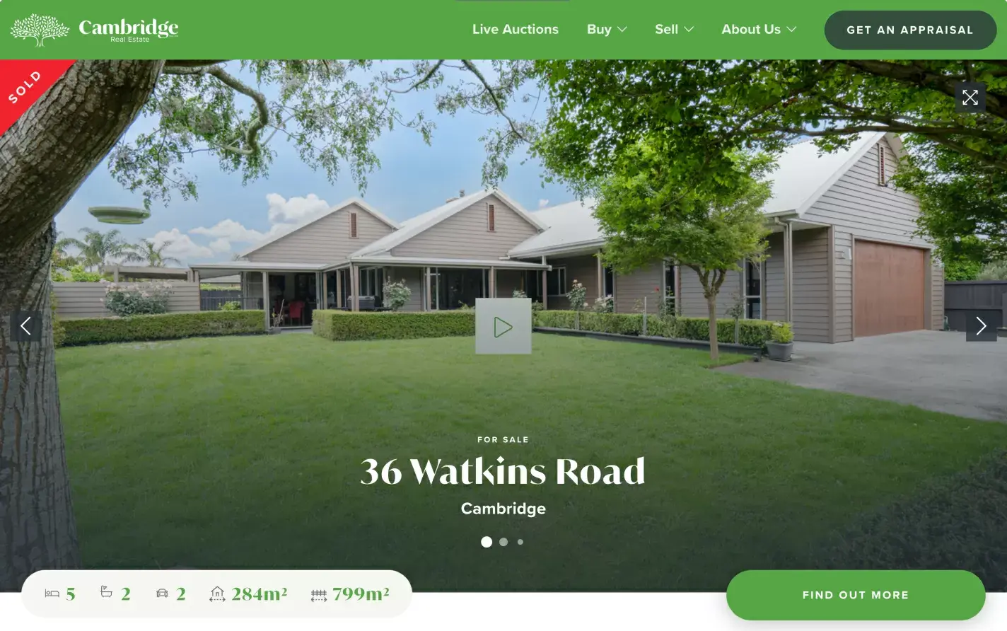 A screen capture of a property page on Cambridge Real Estate's website