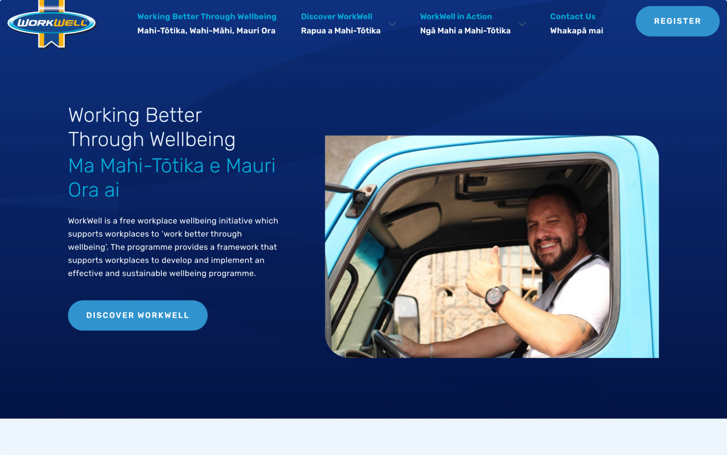 A screen capture of the homepage of Workwell's website