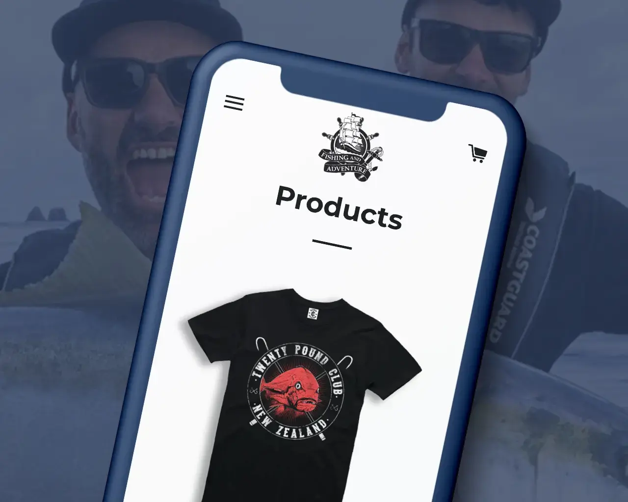 Fishing & Adventure Shopify Website on mobile