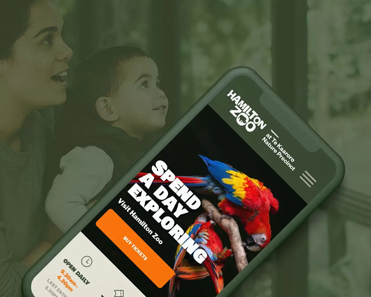 A screenshot of Hamilton Zoo's homepage displayed on a mobile phone.