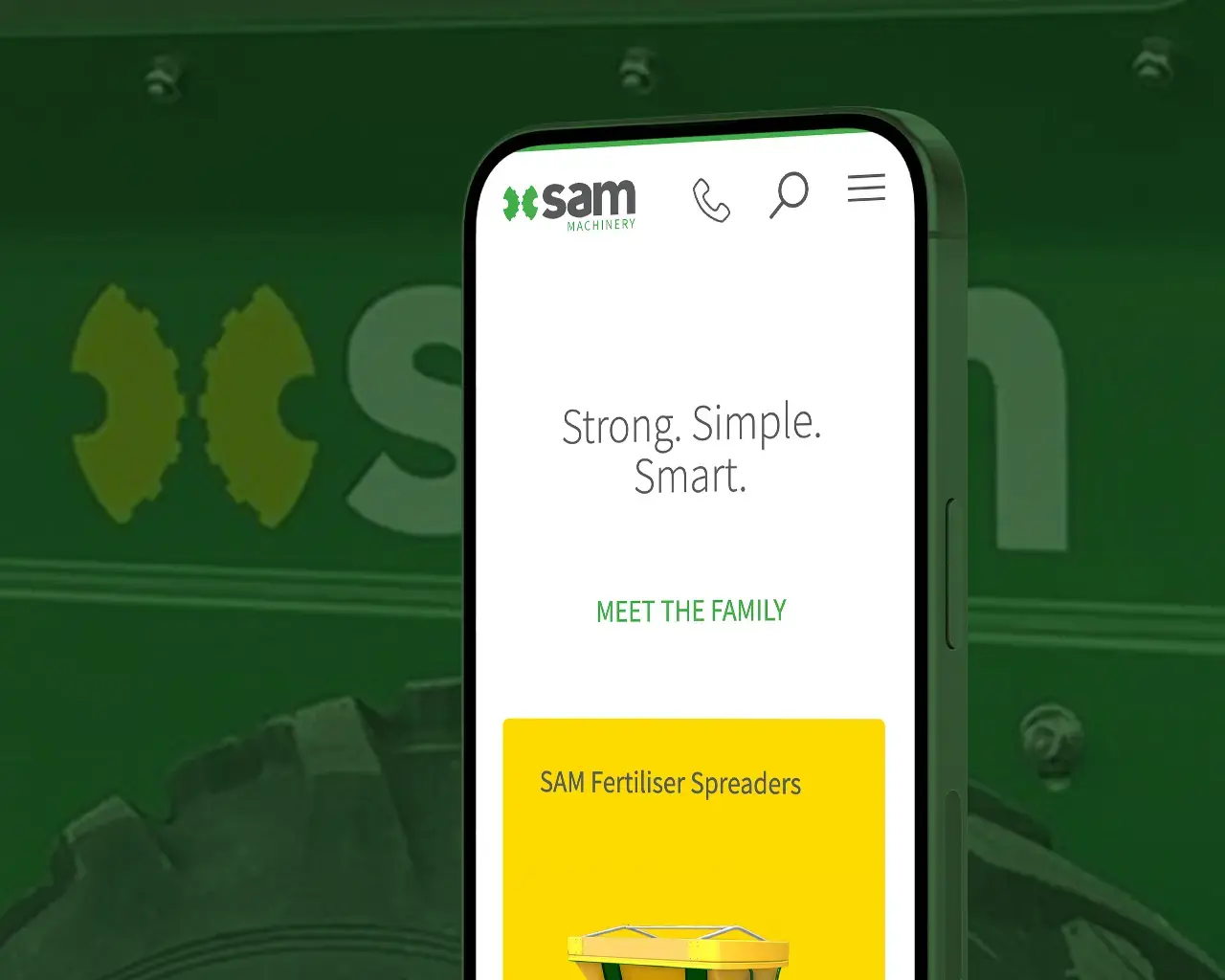 SAM Machinery Website on mobile